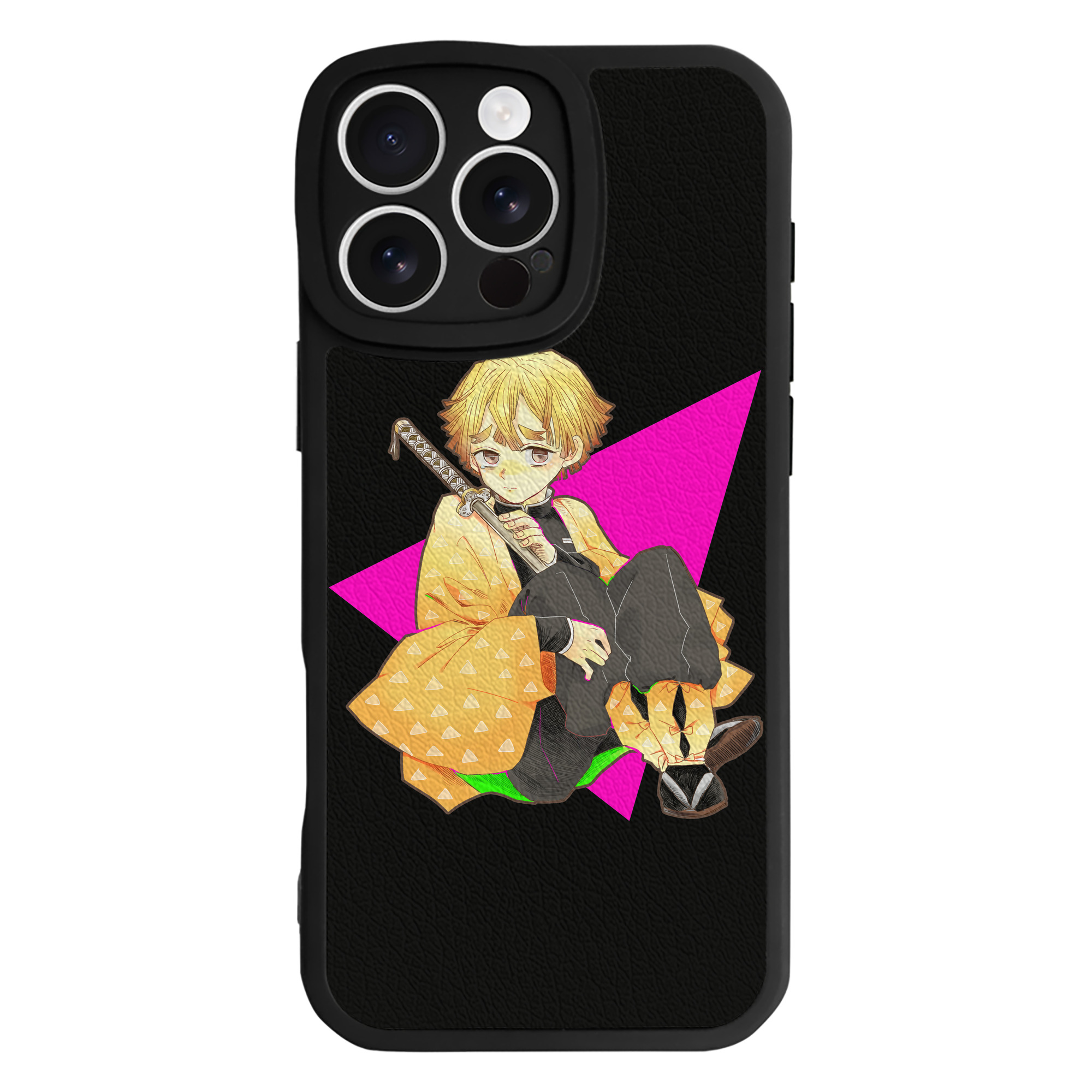 （画像用） 鬼滅の刃（きめつのやいば）我妻 善逸／あがつま ぜんいつ Agatsuma Zenitsu 【iPhone 16シリーズ対応】シリコンスマホケース（レザー調） 材質：シリコン